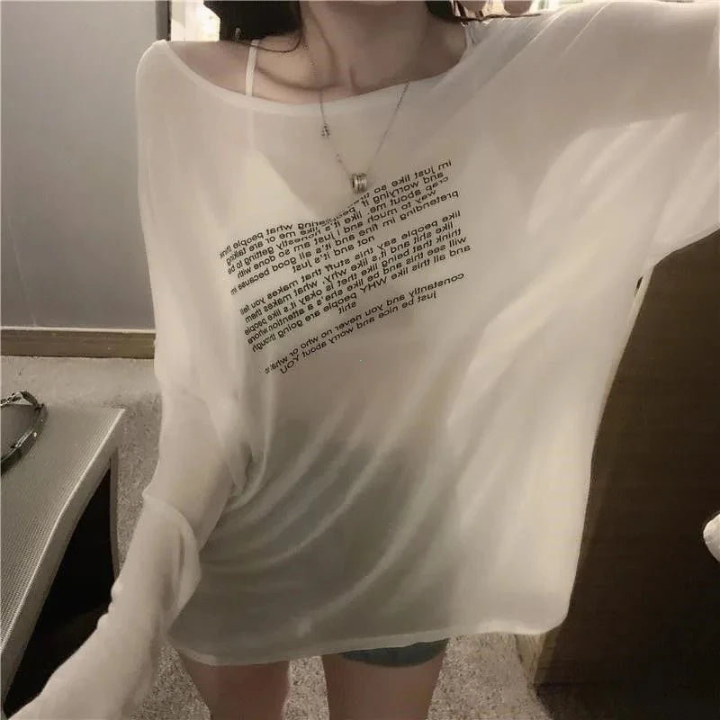 Loose T-shirts for Women Letter Pattern Simple Design Korean Style Summer Clothing Thin All-match Young Students Tops New Trendy