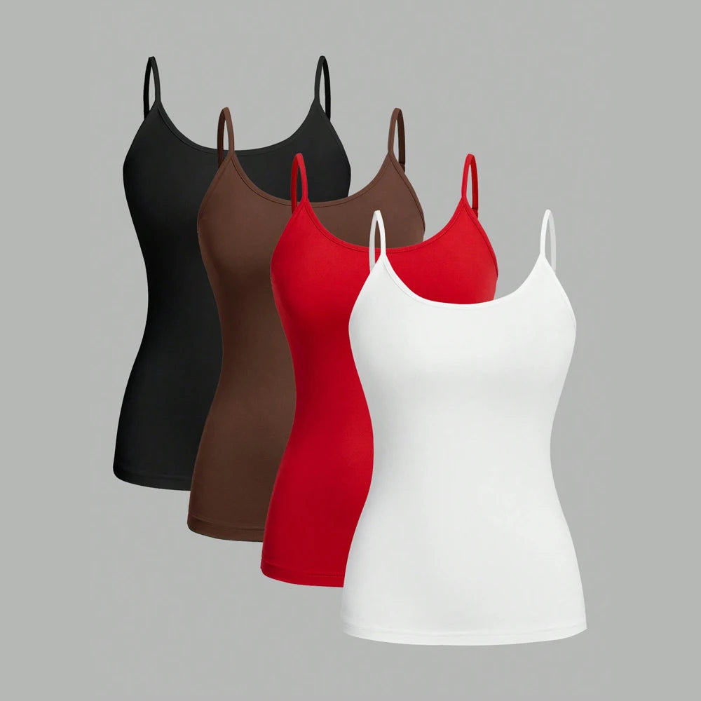 Top Damski na Ramiączkach Jednolity – Zestaw 4 Sztuk Camisole na Lato