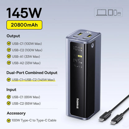 Baseus 145W Power Bank 20800mAh USB-C Szybkie Ładowanie