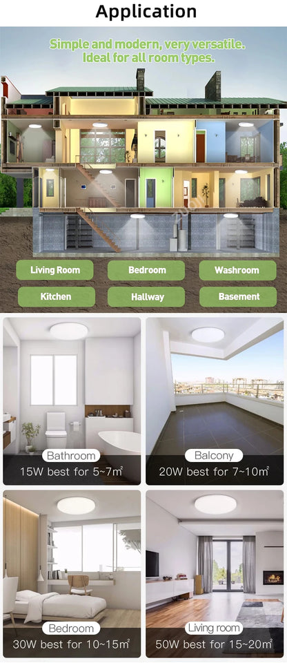 Plafon LED 18W/30W/40W IP44 do łazienki, kuchni i salonu – zimna, neutralna i ciepła biel