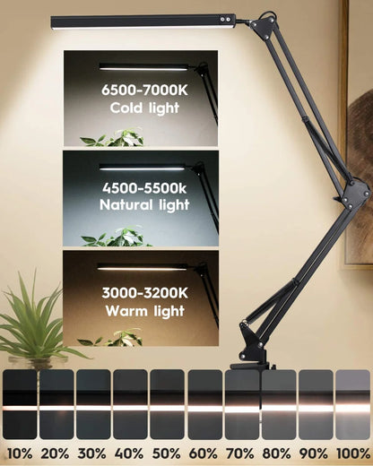Lampka biurkowa LED 10W z imadłem i ramieniem | 10 poziomów jasności, 3 tryby, USB | ALTCHIHYQ