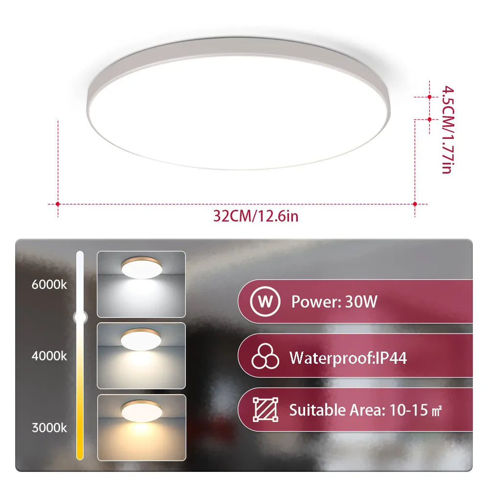 Plafon LED 18W/30W/40W IP44 do łazienki, kuchni i salonu – zimna, neutralna i ciepła biel
