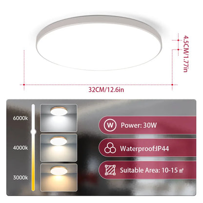 Plafon LED 18W/30W/40W IP44 do łazienki, kuchni i salonu – zimna, neutralna i ciepła biel