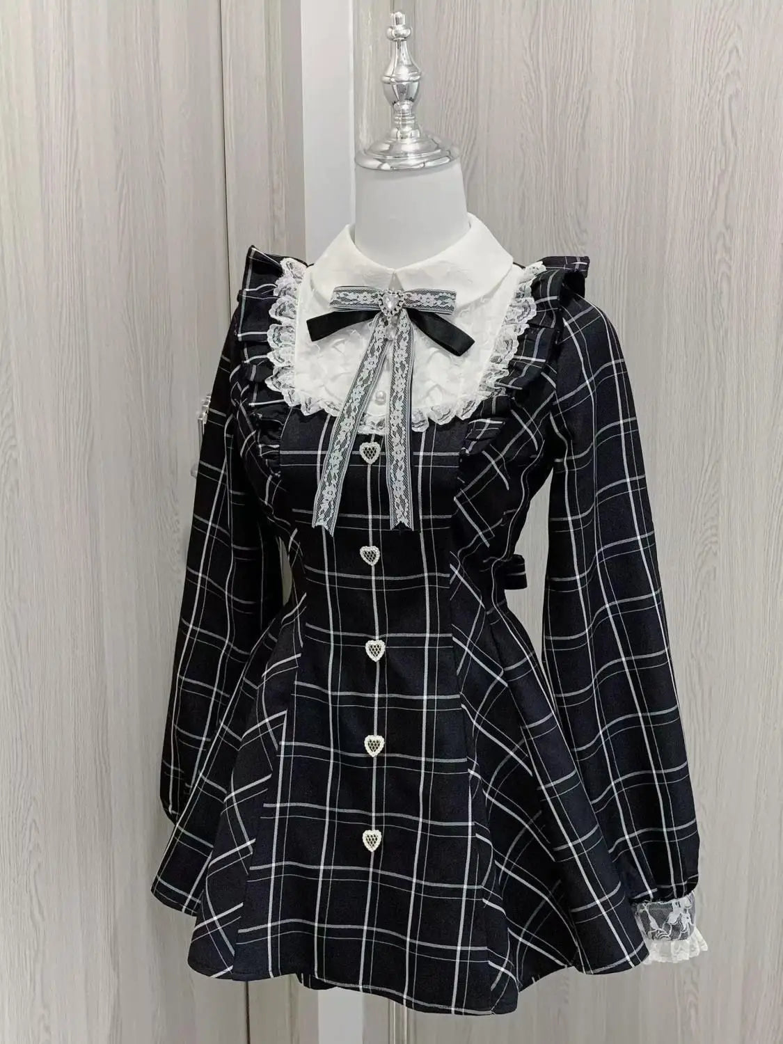 Sukienka Kawaii Lolita z Kokardą i Nadrukiem – Japoński Styl Fake Two Piece