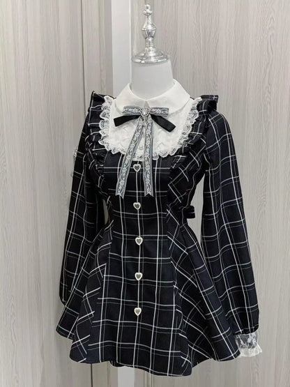 Sukienka Kawaii Lolita z Kokardą i Nadrukiem – Japoński Styl Fake Two Piece