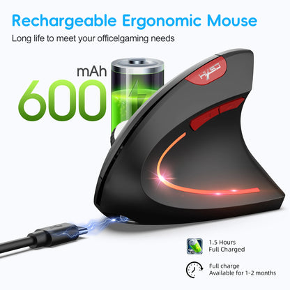 Mysz pionowa bezprzewodowa HXSJ T22 2.4G+BT5.1 ergonomiczna 2400DPI RGB ładowana USB-C