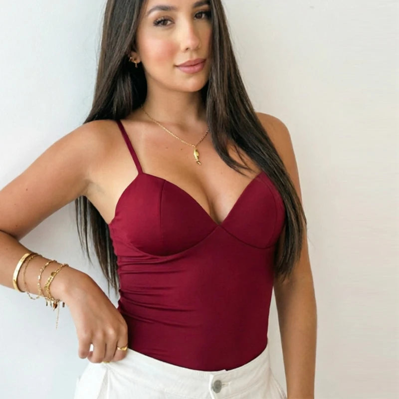 Gorsetowy Top Damski Crop na Ramiączkach – Brązowy Bustier Bodycon Backless