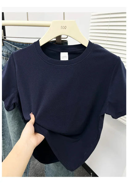 2026 Summer New High Quality Casual T Shirt Sexy Short Sleeved Sleeves Fashion Trend Solid Women Clothing Y2k Tops
