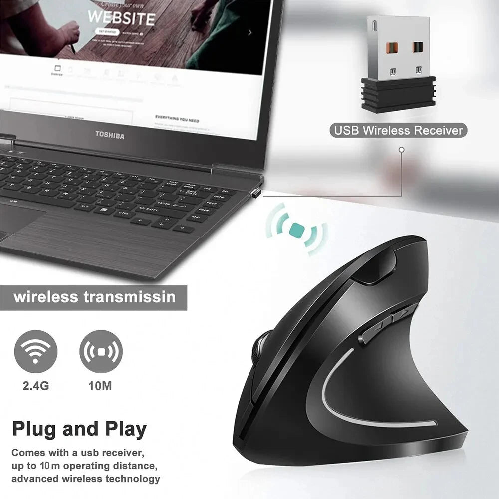 Pionowa Mysz Bezprzewodowa Ergonomiczna 2.4GHz 6 Przycisków DPI 800/1200/1600 do Laptopa PC