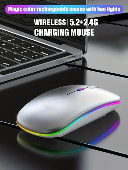 Mysz bezprzewodowa 2.4GHz / Bluetooth 5.1 RGB Cicha Ładowalna 1600DPI Ergonomiczna do PC i Laptopa