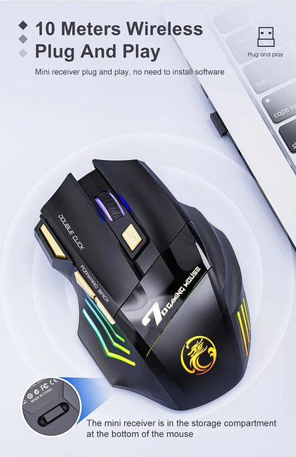 Mysz Bezprzewodowa IMICE GW-X7 Gaming 3200DPI Bluetooth 2.4GHz 7 Klawiszy LED RGB Cicha Ładowalna