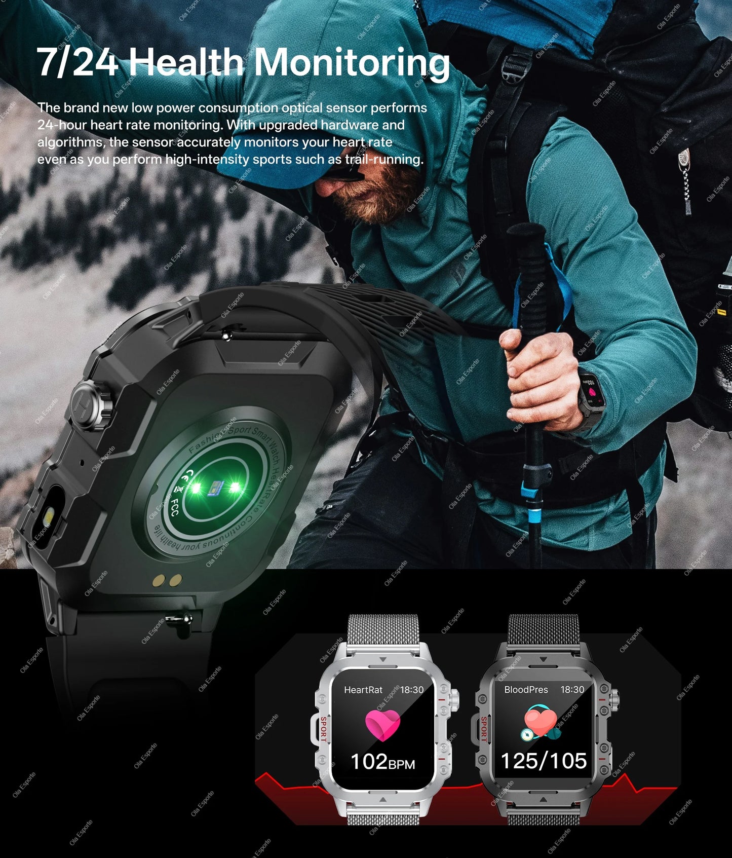 Militarny Smartwatch Męski z Latarką LED i Ekranem 2,01" HD | Bluetooth, Tętno, SpO2