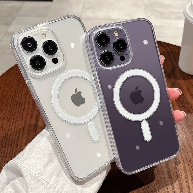 Magnetyczne przezroczyste etui MagSafe do iPhone 11 12 13 14 15 16 Pro Max Plus Mini – ochrona i ładowanie bezprzewodowe