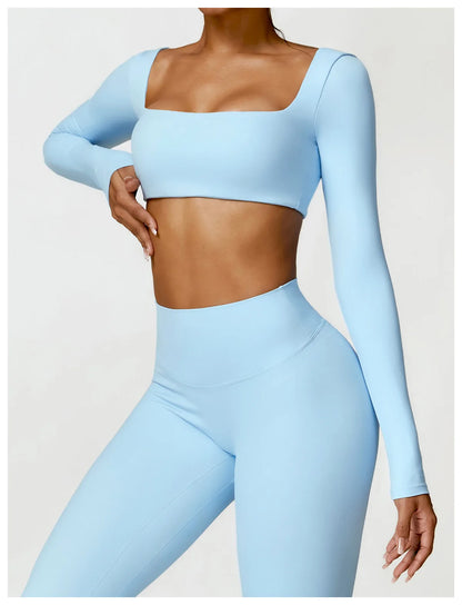Sportowy Crop Top Damski z Kwadratowym Dekoltem – Szybkoschnący do Jogi i Siłowni
