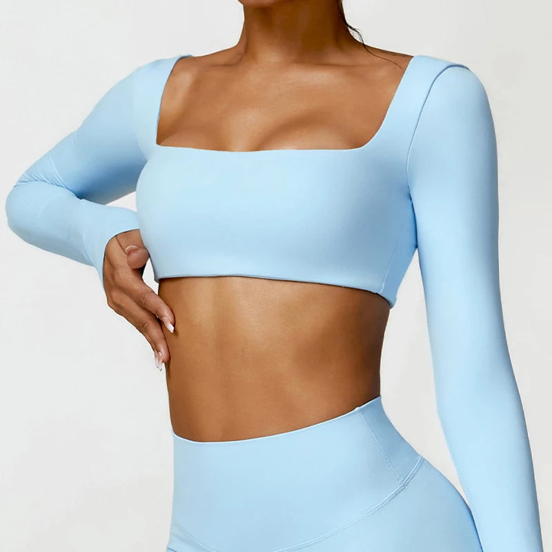 Sportowy Crop Top Damski z Kwadratowym Dekoltem – Szybkoschnący do Jogi i Siłowni