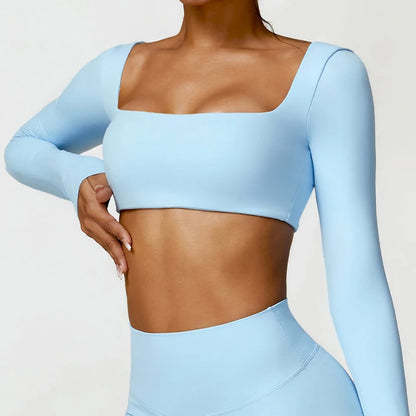 Sportowy Crop Top Damski z Kwadratowym Dekoltem – Szybkoschnący do Jogi i Siłowni