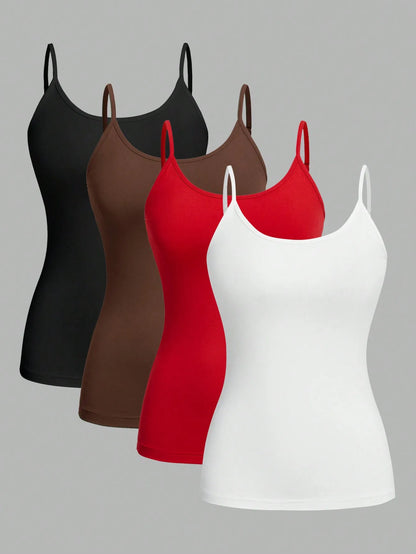Top Damski na Ramiączkach Jednolity – Zestaw 4 Sztuk Camisole na Lato