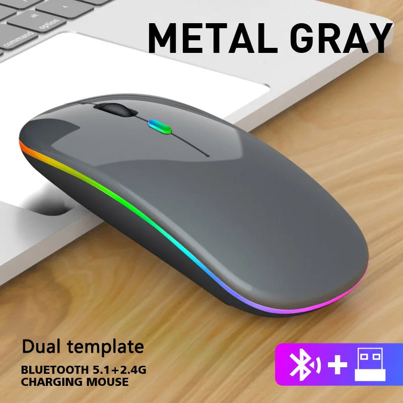 Mysz bezprzewodowa 2.4GHz / Bluetooth 5.1 RGB Cicha Ładowalna 1600DPI Ergonomiczna do PC i Laptopa