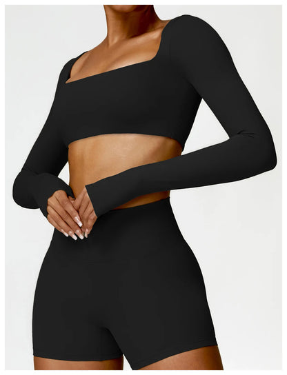 Sportowy Crop Top Damski z Kwadratowym Dekoltem – Szybkoschnący do Jogi i Siłowni