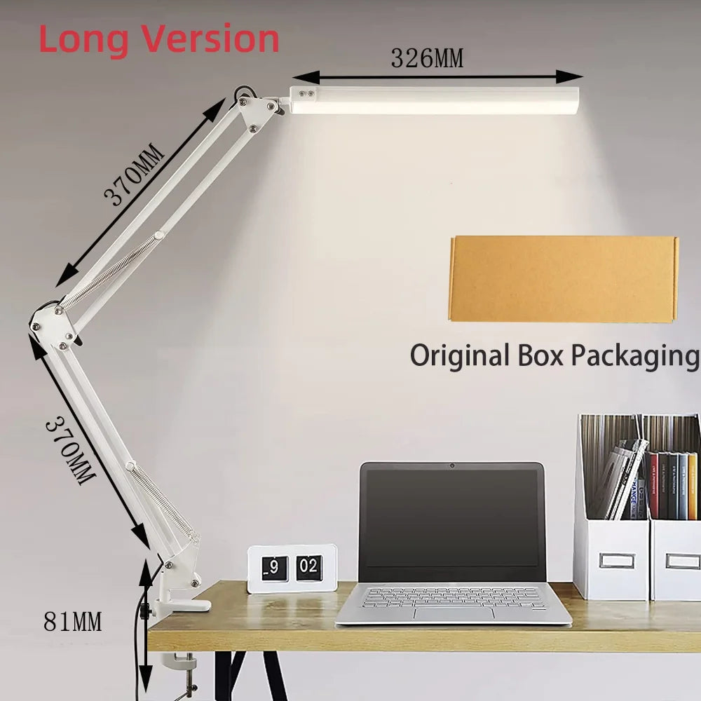 Lampka biurkowa LED 10W z imadłem i ramieniem | 10 poziomów jasności, 3 tryby, USB | ALTCHIHYQ