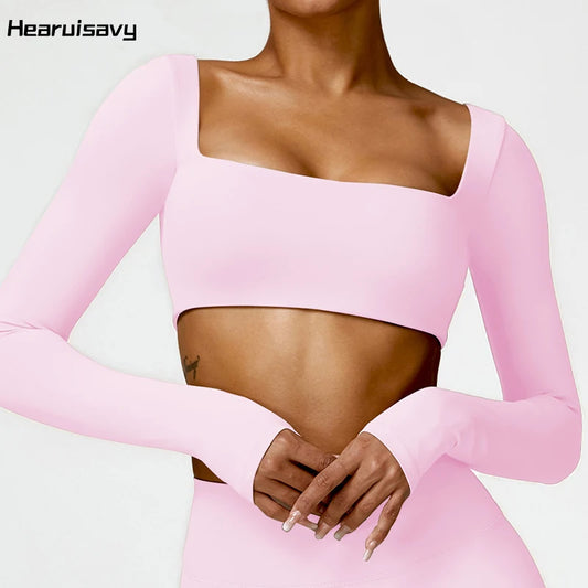 Sportowy Crop Top Damski z Kwadratowym Dekoltem – Szybkoschnący do Jogi i Siłowni