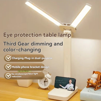 Lampka biurkowa LED z podwójną głowicą, ściemnialna, USB, akumulator