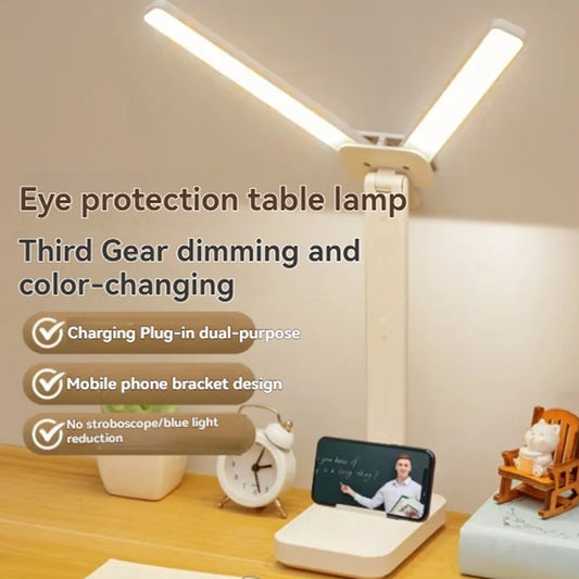 Lampka biurkowa LED z podwójną głowicą, ściemnialna, USB, akumulator