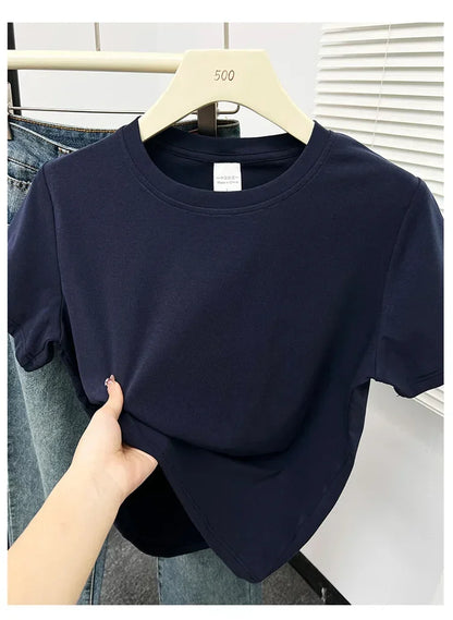 2026 Summer New High Quality Casual T Shirt Sexy Short Sleeved Sleeves Fashion Trend Solid Women Clothing Y2k Tops