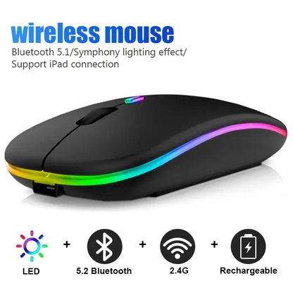 Mysz bezprzewodowa Bluetooth RGB podświetlenie LED ergonomiczna do laptopa PC 3600 DPI ładowana USB