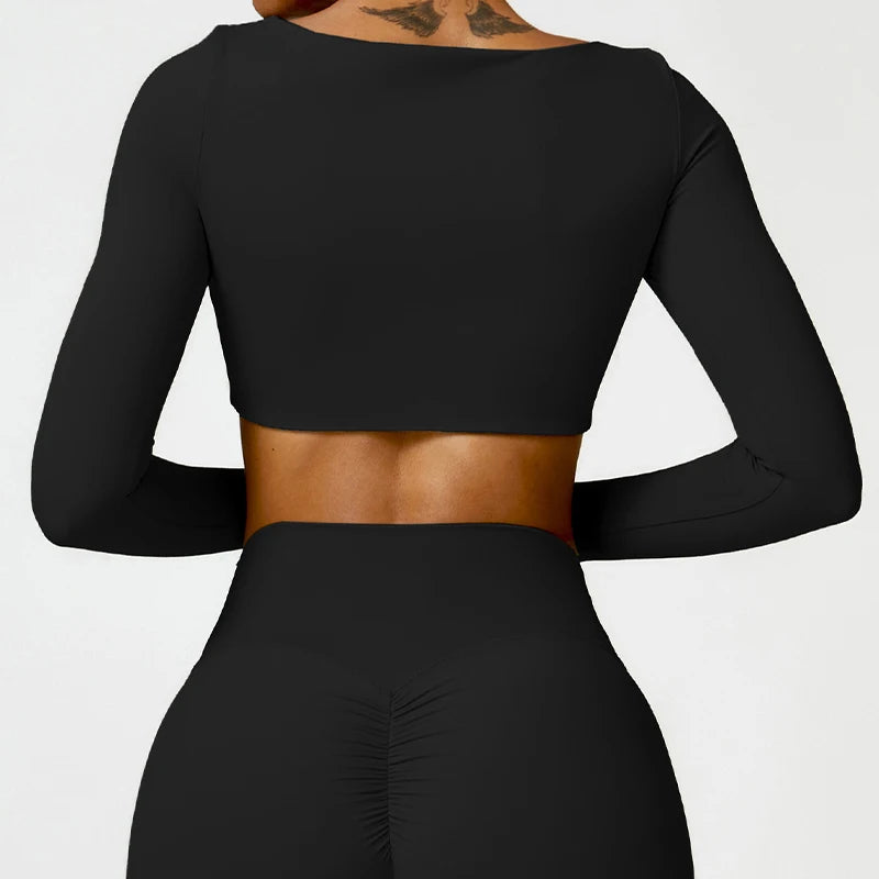 Sportowy Crop Top Damski z Kwadratowym Dekoltem – Szybkoschnący do Jogi i Siłowni