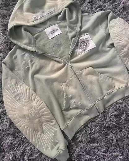 Bluza Damska z Haftem i Zamkiem Y2K – Retro Gothic Streetwear | Sweter Harajuku
