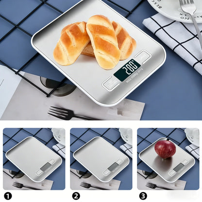 Waga kuchenna cyfrowa 5kg/10kg dokładność 1g wyświetlacz LCD – stal nierdzewna