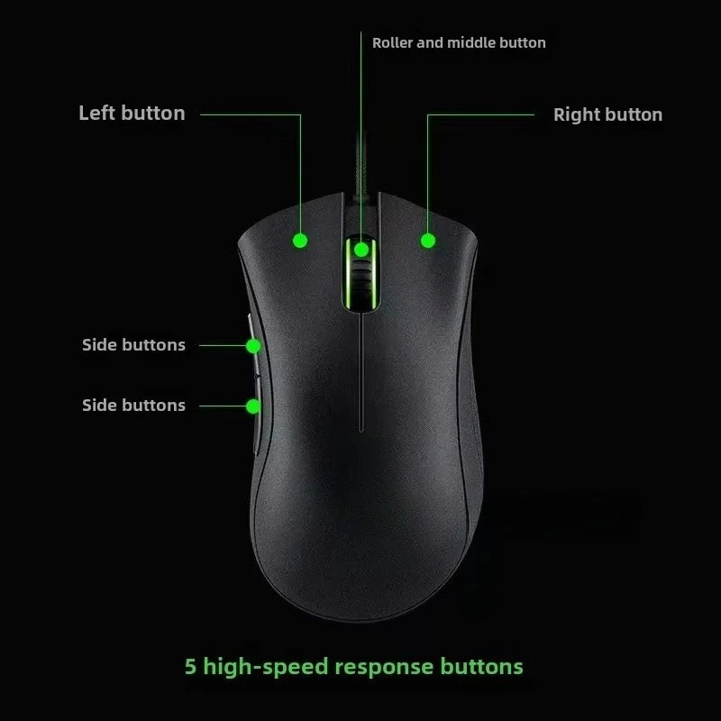 Mysz Gamingowa Razer Przewodowa 6400 DPI 5 Przycisków USB Prawa Ręka LOL E-sport Biuro