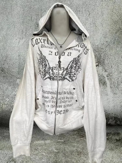 Szara Bluza Dwustronna Oversize z Zamkiem Y2K Gothic – Korean Fashion Para