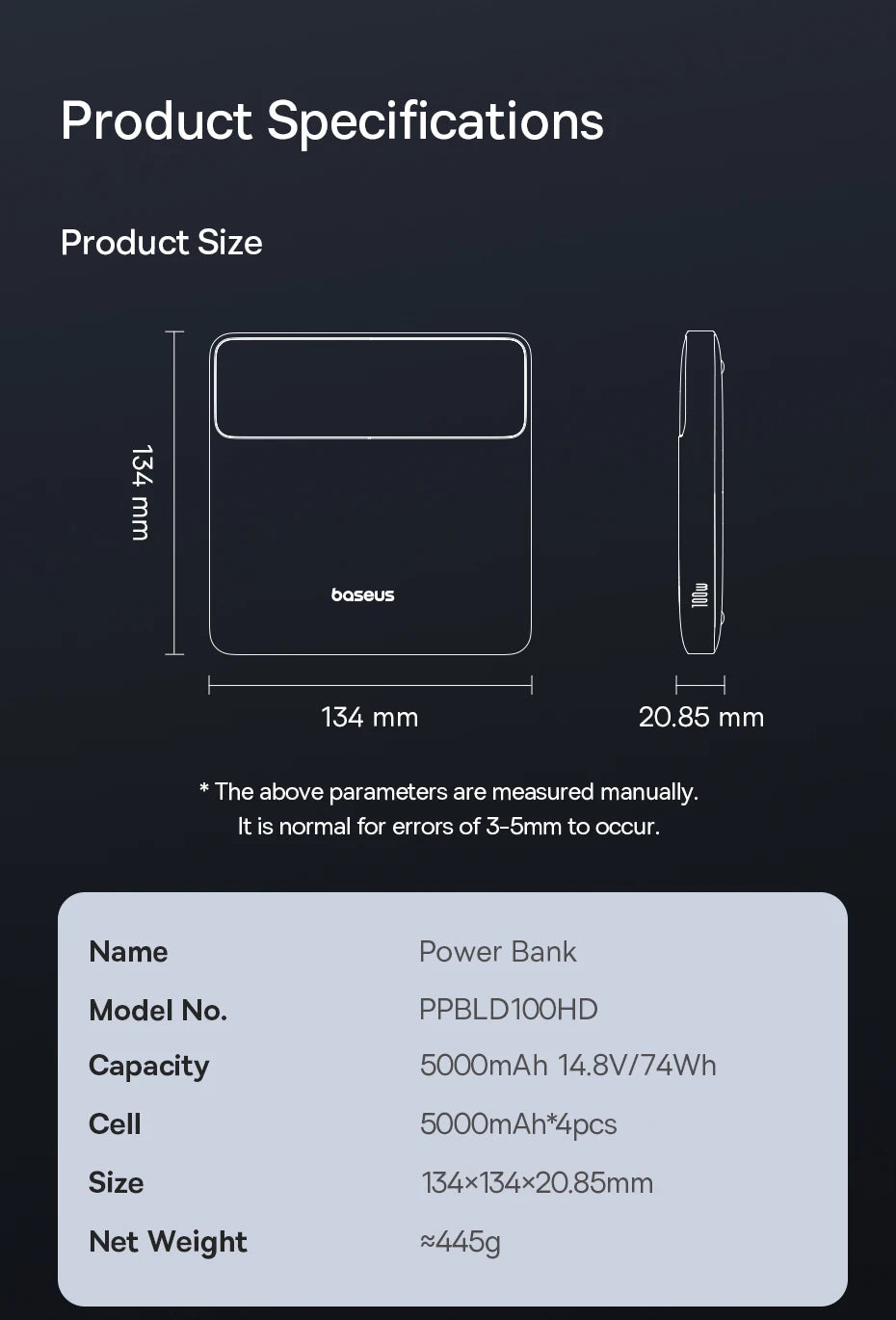 Baseus Power Bank 20000mAh 100W - szybkie ładowanie PD