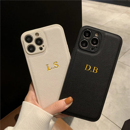 Personalizowane Etui iPhone 17 16 15 14 13 12 11 Pro Max – Skóra PU z Inicjałami i Imieniem