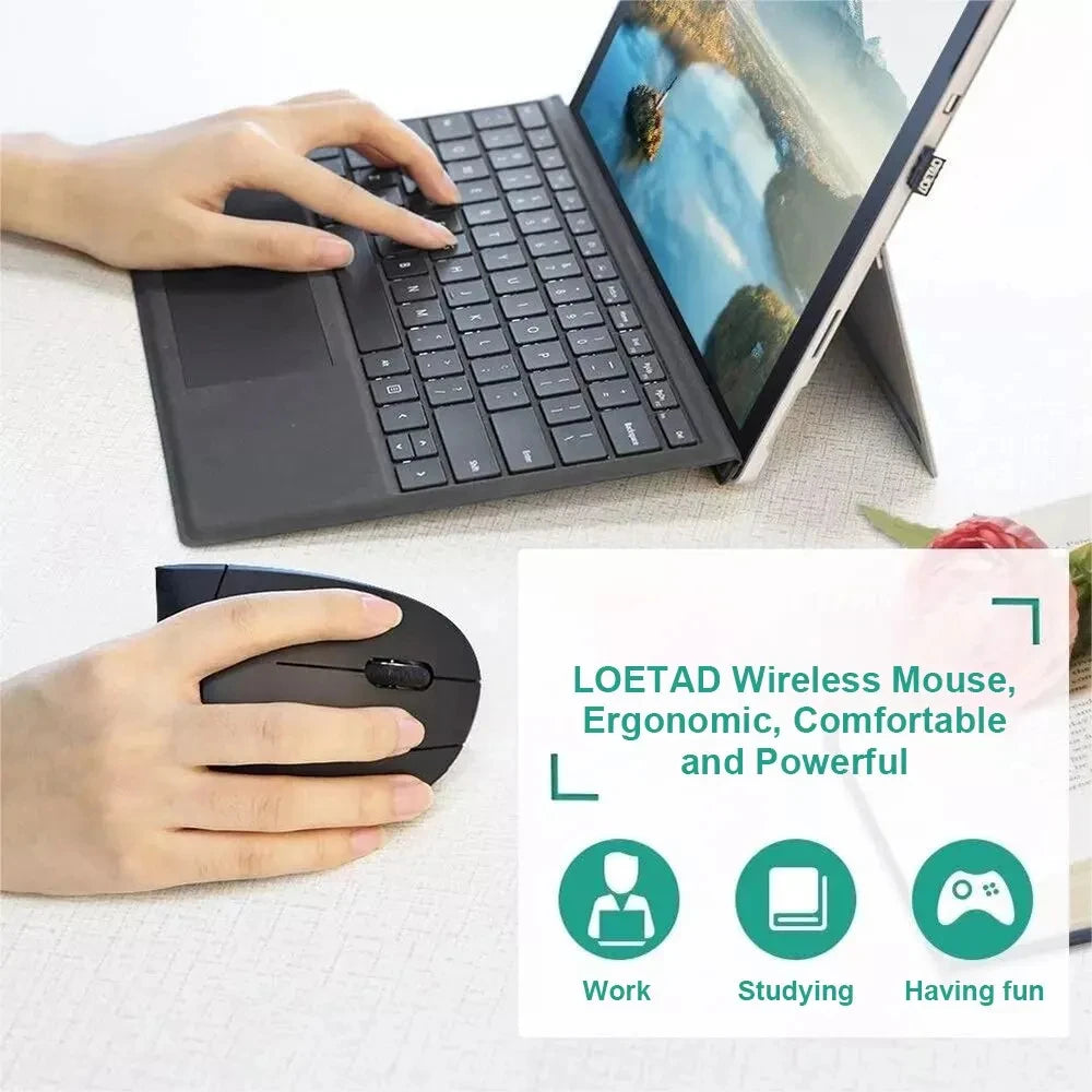 Pionowa Mysz Bezprzewodowa Ergonomiczna 2.4GHz 6 Przycisków DPI 800/1200/1600 do Laptopa PC