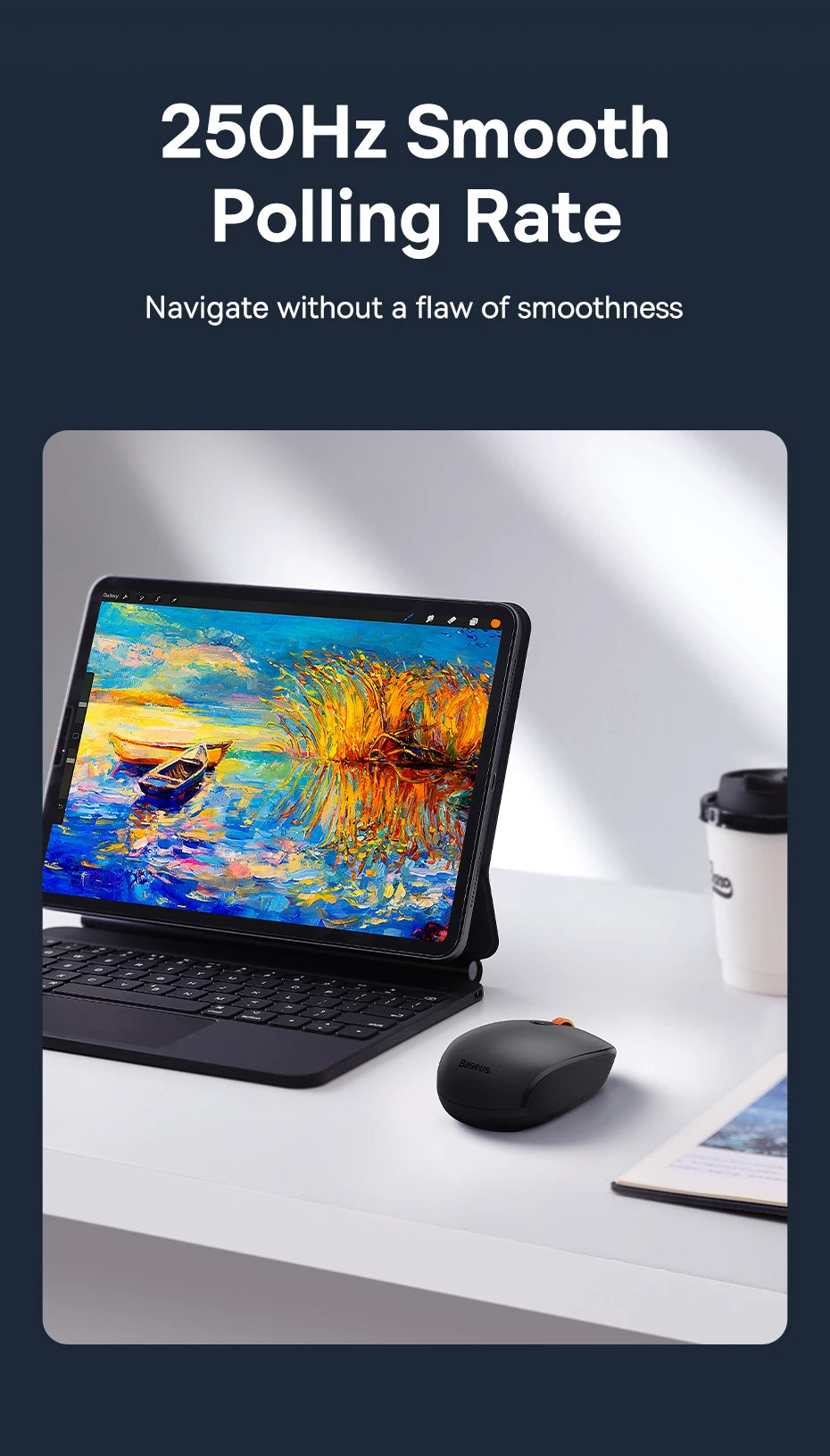 Baseus F01B Mysz Bezprzewodowa Bluetooth 3w1 (BT5.0 + BT3.0 + 2.4GHz) 1600DPI Cicha Ergonomiczna
