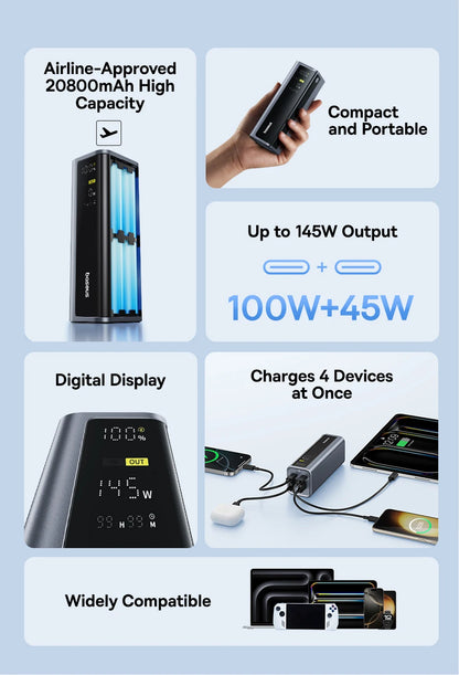 Baseus 145W Power Bank 20800mAh USB-C Szybkie Ładowanie