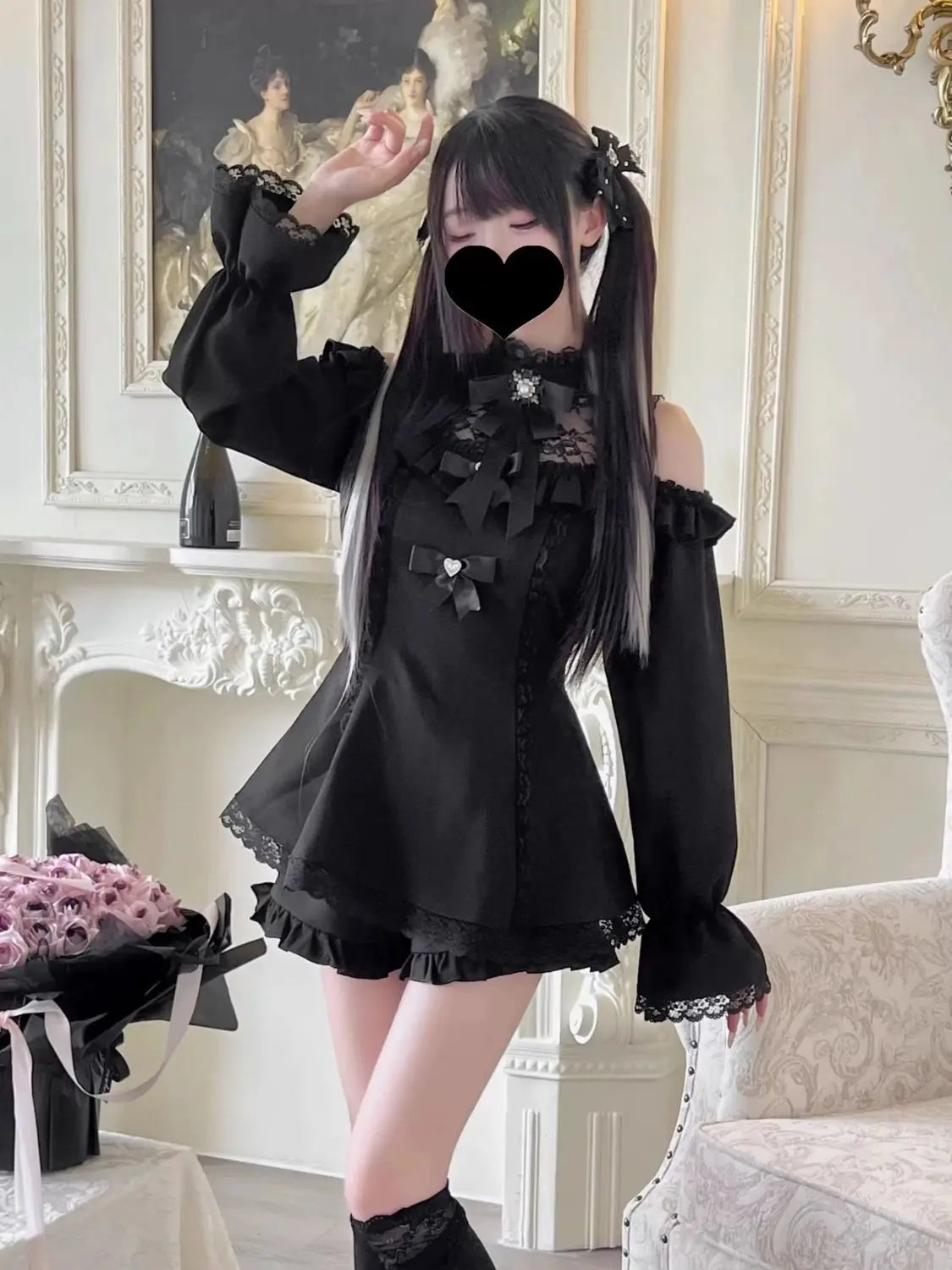 Sukienka Kawaii Lolita z Kokardą i Nadrukiem – Japoński Styl Fake Two Piece
