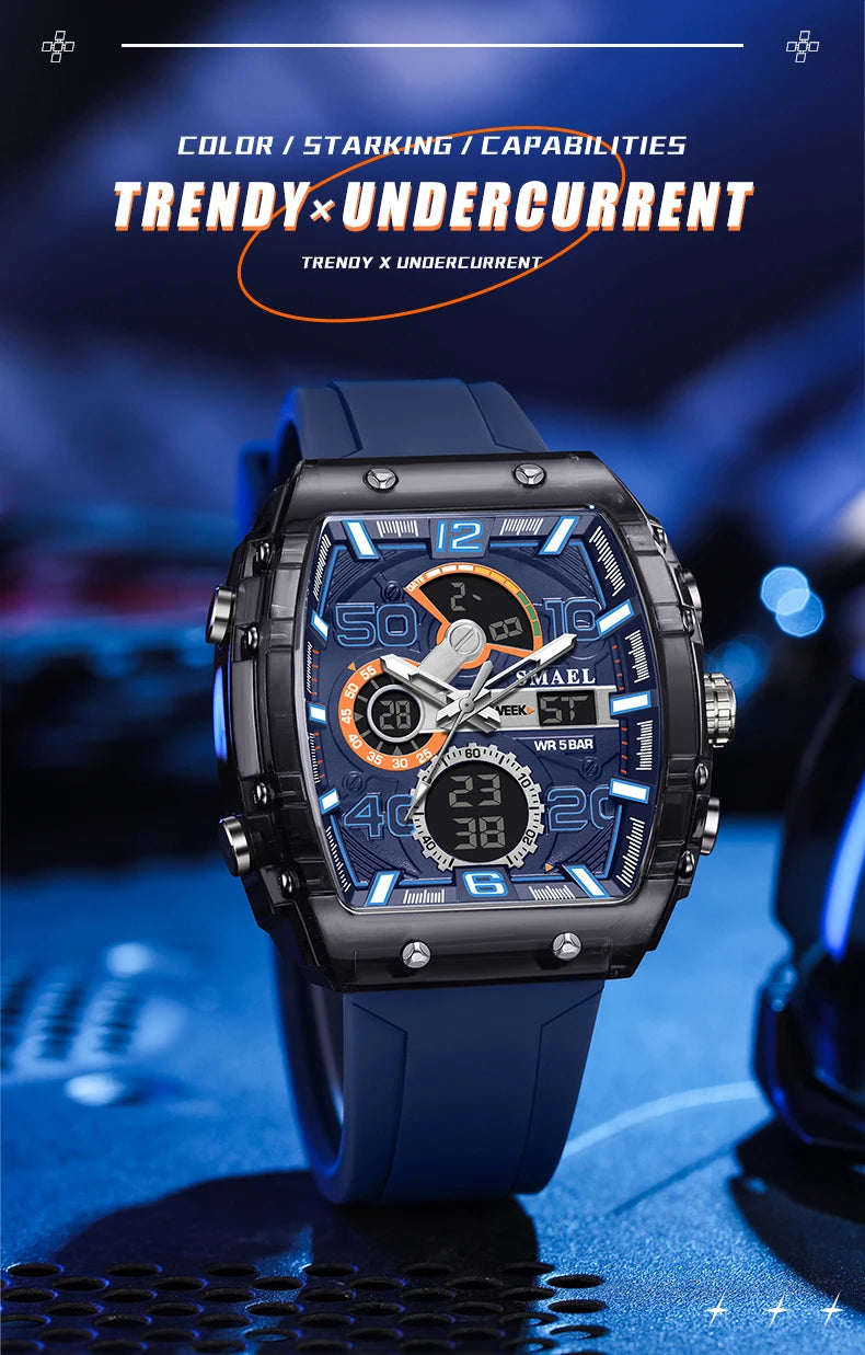 Smartwatch SMAEL 8109 – Dual Display, LED, Wodoszczelny 5ATM, Stoper i Alarm