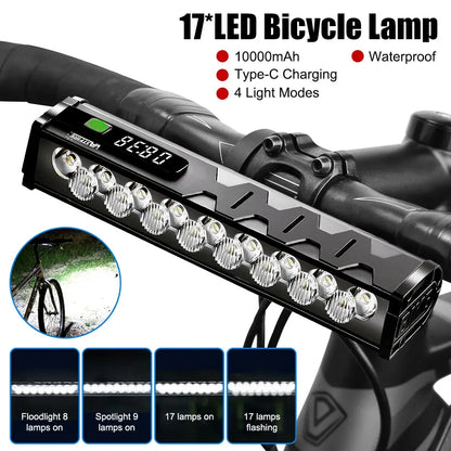 Bicycle Light Front 8/17LED 25500Lumen Bike Light 10000mAh Waterproof Flashlight USB Charging MTB Road Cycling Lamp Accessories