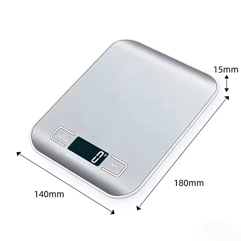 Waga kuchenna cyfrowa 5kg/10kg dokładność 1g wyświetlacz LCD – stal nierdzewna