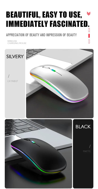 Mysz bezprzewodowa Bluetooth 5.0 + 2.4GHz USB RGB | 1600 DPI | Tryb Dual Mode | HXSJ