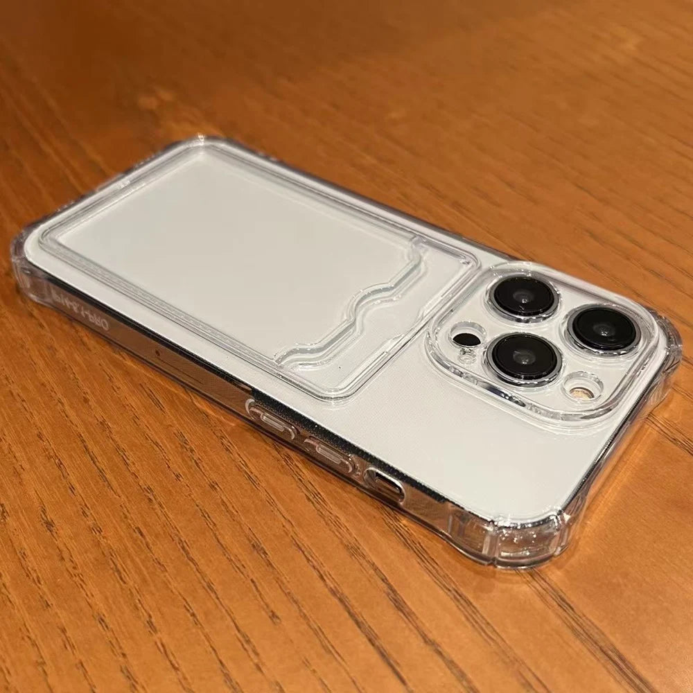 Etui do iPhone z kieszenią na kartę – przezroczyste, odporne na wstrząsy