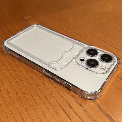 Etui do iPhone z kieszenią na kartę – przezroczyste, odporne na wstrząsy