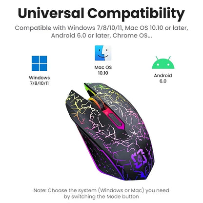 Mysz Bezprzewodowa Gaming Dual-Mode Bluetooth 5.2 + 2.4G RGB 6 Przycisków DPI 800/1200/1600 USB-C