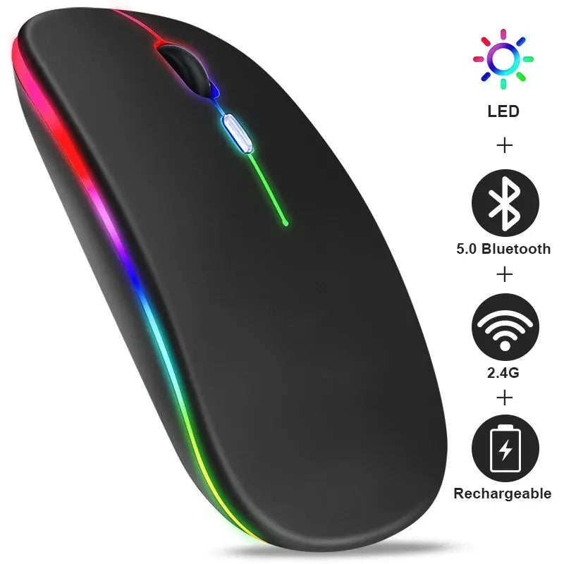 Mysz bezprzewodowa Bluetooth RGB podświetlenie LED ergonomiczna do laptopa PC 3600 DPI ładowana USB