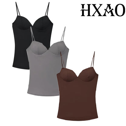 Gorsetowy Top Damski Crop na Ramiączkach – Brązowy Bustier Bodycon Backless