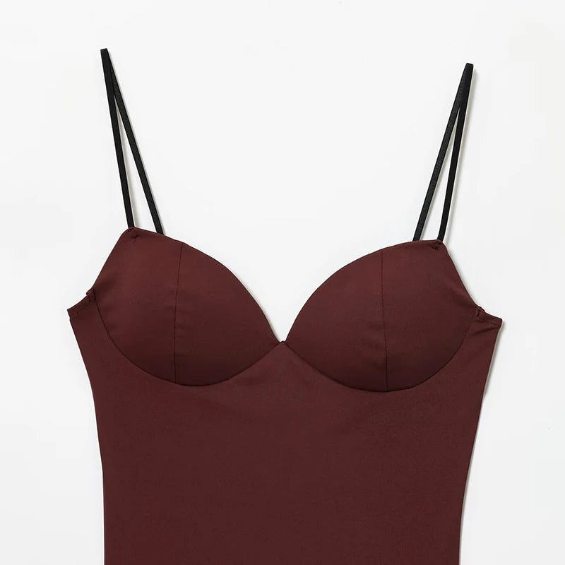 Gorsetowy Top Damski Crop na Ramiączkach – Brązowy Bustier Bodycon Backless